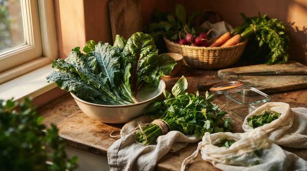 Editorial illustration for Maximize Freshness: Your Guide to Storing Farmer's Market Greens